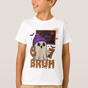 67 Teacher Halloween Ghost Six Seven Meme Math Equ T-Shirt