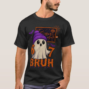 67 Teacher Halloween Ghost Six Seven Meme Math Equ T-Shirt
