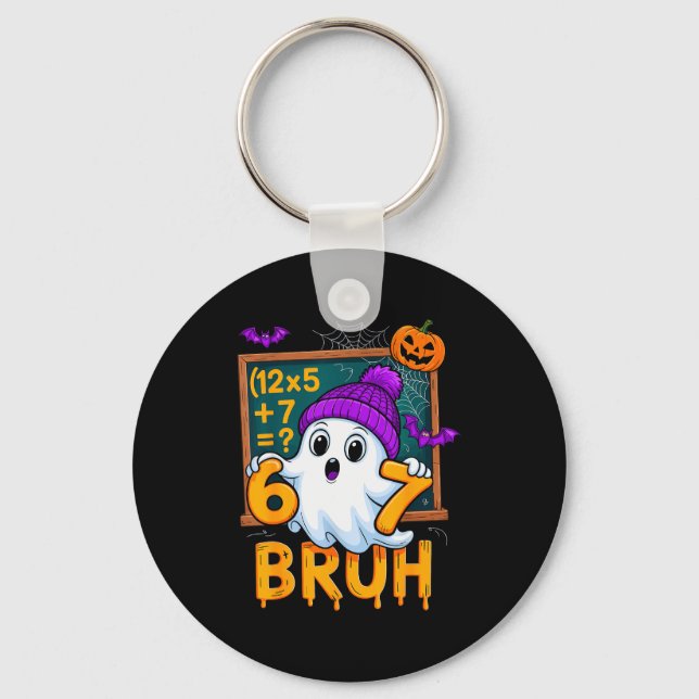 67 Teacher Halloween Ghost Six Seven Meme Math Hum Keychain (Front)