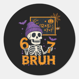 67 Teacher Halloween Skeleton Six Seven Meme Brain Classic Round Sticker