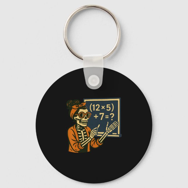 67 Teacher Halloween Skeleton Six Seven Meme Brain Keychain (Front)