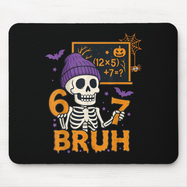 67 Teacher Halloween Skeleton Six Seven Meme Brain Mouse Pad (Front)