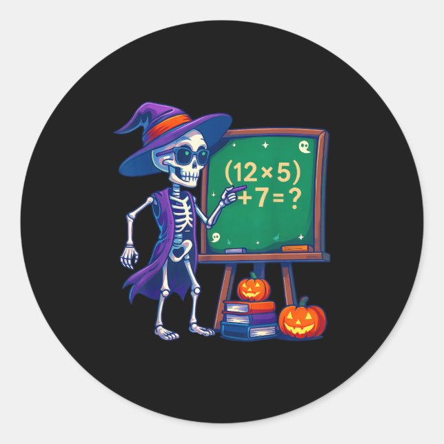 67 Teacher Halloween Skeleton Six Seven Meme Math  Classic Round Sticker (Front)