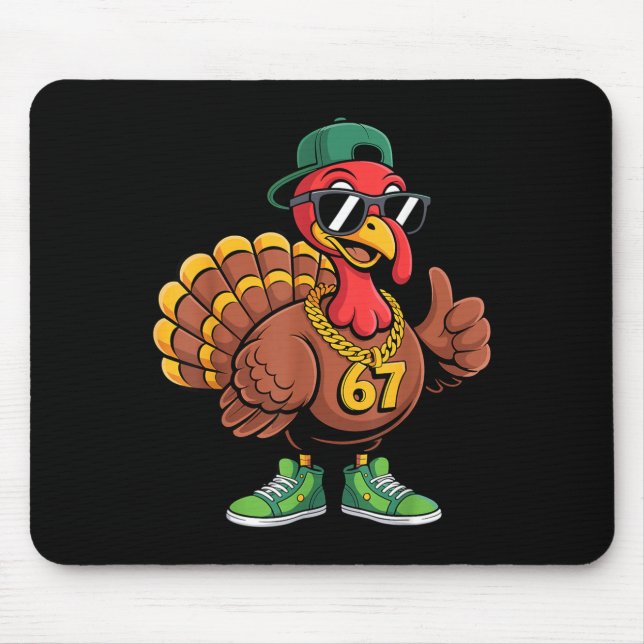 67 Thanksgiving Funny Turkey Wearing Cap Sungles S Mouse Pad (Front)