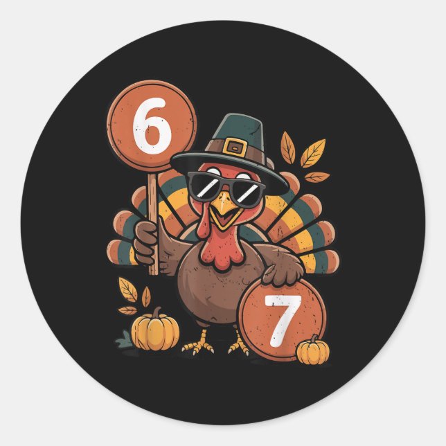67 Thanksgiving Math Turkey Day Funny Brainrot Mat Classic Round Sticker (Front)