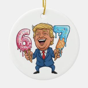 67 Trump Ice Cream Dripping Six Seven Ceramic Ornament