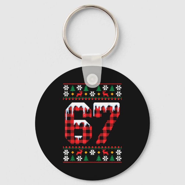 67 Ugly Christmas Flannel Brainrot Design  Keychain (Front)
