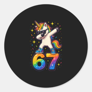 67 Unicorn Dabbing Six Seven Meme Funny  Classic Round Sticker