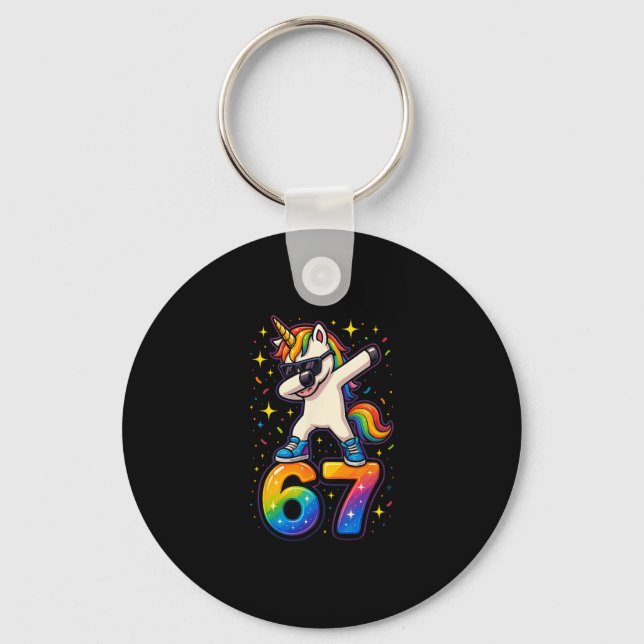 67 Unicorn Dabbing Six Seven Meme Funny  Keychain (Front)