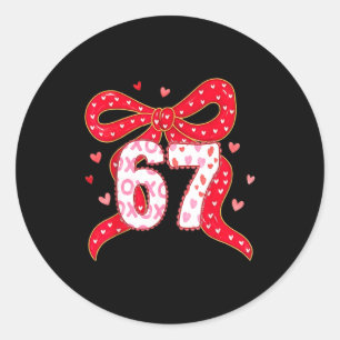 67 Valentine Vibes Coquette Bow Girl  Classic Round Sticker