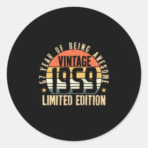 67 Years Old Vintage 1959 67th Birthday Gifts Men  Classic Round Sticker
