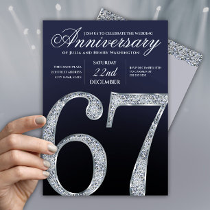 67th Anniversary Diamond Silver Navy Blue Modern Invitation