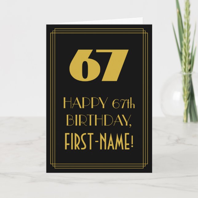 67th Birthday ~ Art Deco Inspired Look "67" & Name Card (Front)