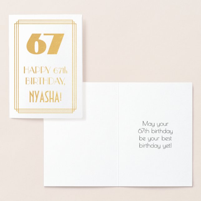67th Birthday: Art Deco Inspired Look "67" & Name Foil Card (Display)