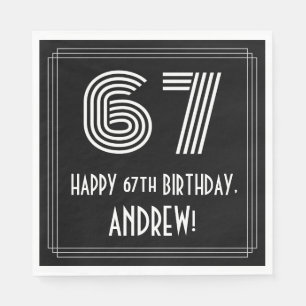 67th Birthday: Art Deco Inspired Look "67" + Name Napkin