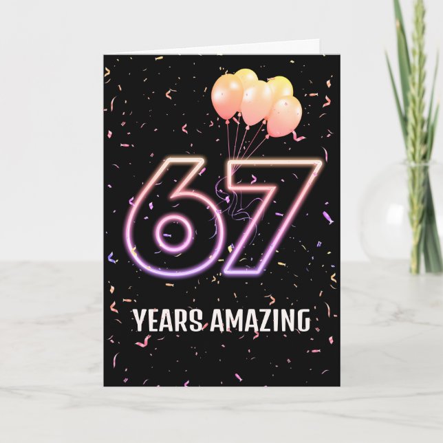 67th Birthday Balloons and Confetti Card (Front)
