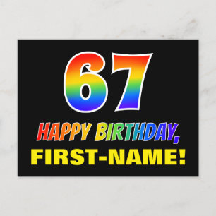 67th Birthday: Bold, Fun, Simple, Rainbow 67 Postcard