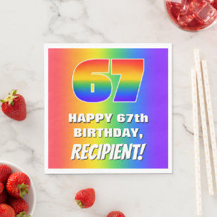 67th Birthday: Colourful, Fun Rainbow Pattern # 67 Napkin