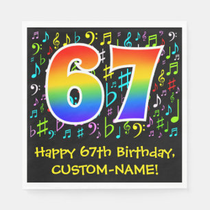 67th Birthday - Colourful Music Symbols, Rainbow 6 Napkin