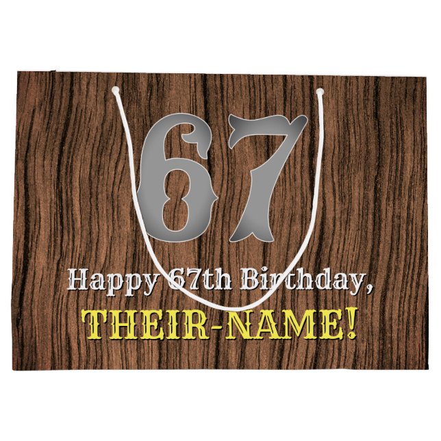 67th Birthday: Country Western Inspired Look, Name Large Gift Bag (Back)