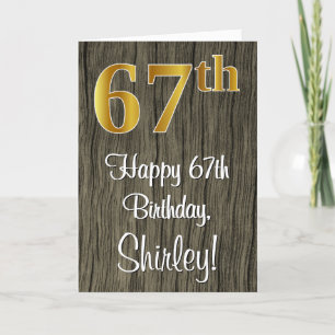 67th Birthday: Elegant Faux Gold Look #, Faux Wood Card