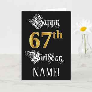 67th Birthday — Fancy Script; Faux Gold Look; Name Card