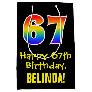 67th Birthday: Fun, Bold, Colourful, Rainbow "67" Medium Gift Bag
