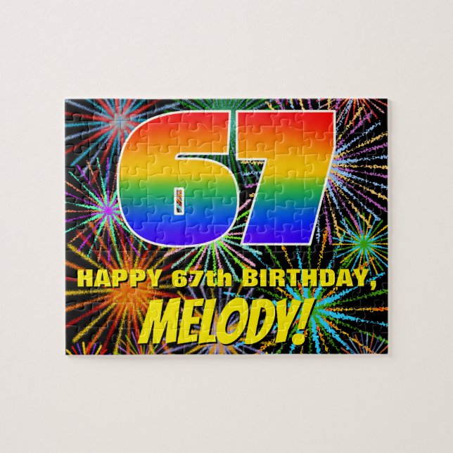 67th Birthday: Fun, Colourful Celebratory Firework Jigsaw Puzzle (Horizontal)