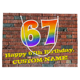 67th Birthday: Fun, Graffiti-Inspired Rainbow # 67 Large Gift Bag