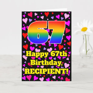 67th Birthday: Loving Hearts Pattern, Rainbow # 67 Card
