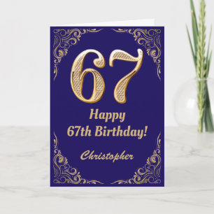 67th Birthday Navy Blue and Gold Glitter Frame Card