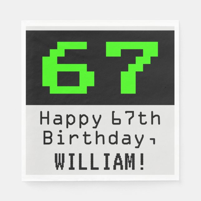 67th Birthday - Nerdy / Geeky Style "67" & Name Napkin (Front)