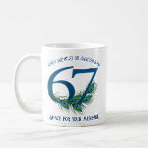 67th Birthday Or Anniversary Peacock Feather Coffee Mug