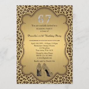 67th,Birthday Party 67th,Cheetah High Heels Shoes Invitation