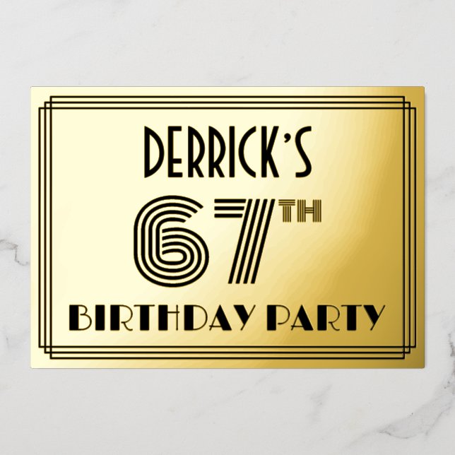 67th Birthday Party — Art Deco Style “67” & Name (Front)