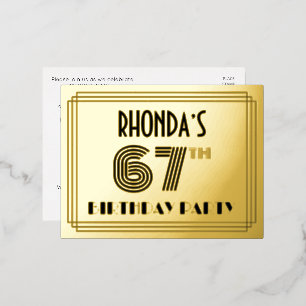 67th Birthday Party ~ Art Deco Style “67” + Name Foil Invitation Postcard