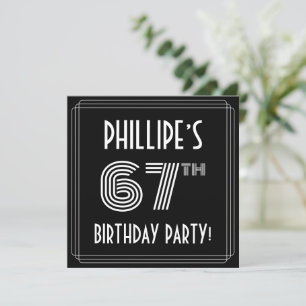 67th Birthday Party: Art Deco Style w/ Custom Name Invitation