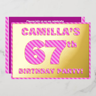 67th Birthday Party — Bold, Fun, Pink Stripes # 67