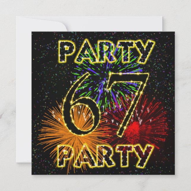 67th birthday party invitation with fireworks (Front)