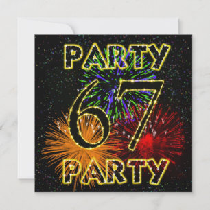 67th birthday party invitation with fireworks