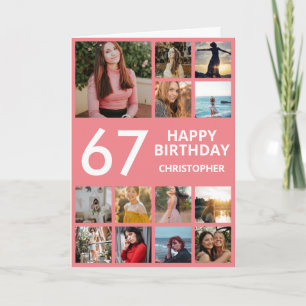 67th Birthday Photo Collage 13 Photos Pink & White Card