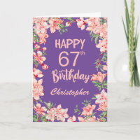 67th Birthday Purple Pink Peach Watercolor Floral