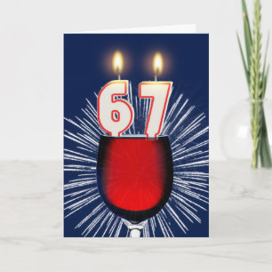 67th Birthday with wine and candles Card