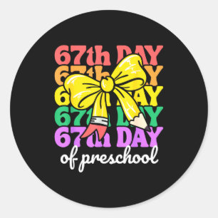 67th Day Of Preschool Girls Coquette Bow 67 Days O Classic Round Sticker