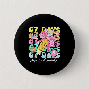 67th Day Of School 67 Days Pencil Coquette Bow Mem 2 Inch Round Button