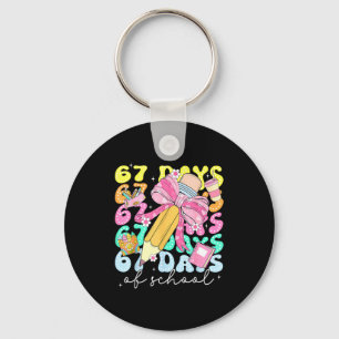 67th Day Of School 67 Days Pencil Coquette Bow Mem Keychain