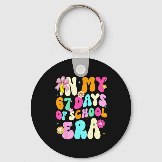 67th Day Of School 67 Days Pencil Coquette Bow Mem Keychain (Front)