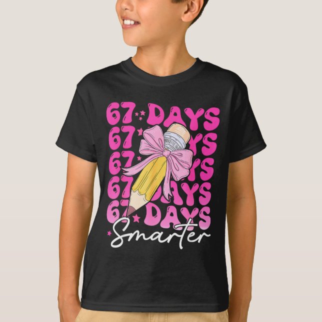 67th Day Of School 67 Days Smarter Coquette Bow Si T-Shirt (Front)