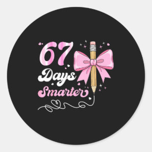 67th Day Of School 67 Days Smarter Coquette Bow Te Classic Round Sticker