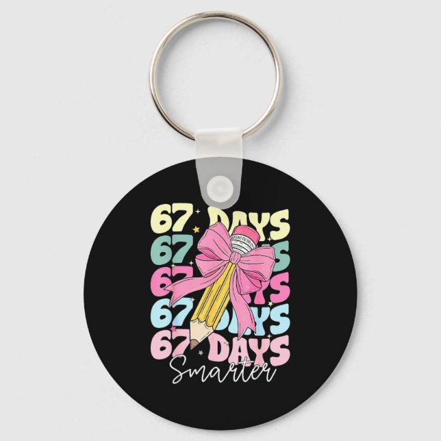 67th Day Of School 67 Days Smarter Coquette Bow Te Keychain (Front)